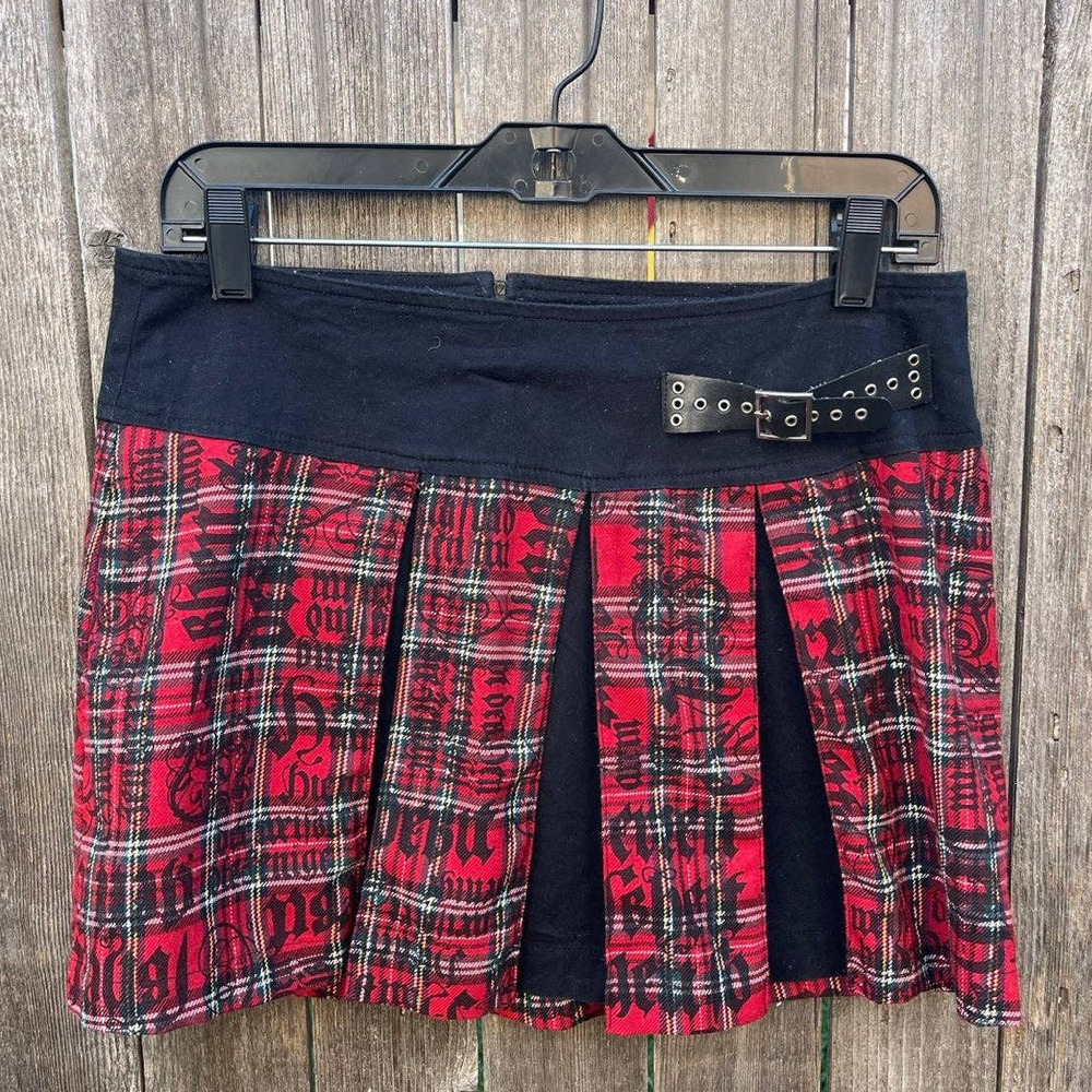 Vintage Goth Pleated Skirt Red And Black Skirt Y2K Emo Skater Punk